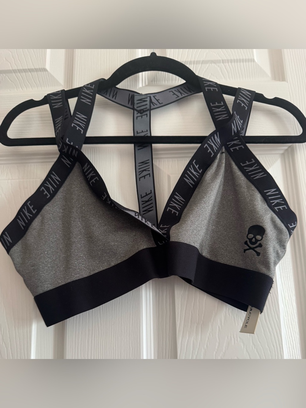 Nike x Soul Cycle- Gray and Black Logo-Strap Sports Bra
